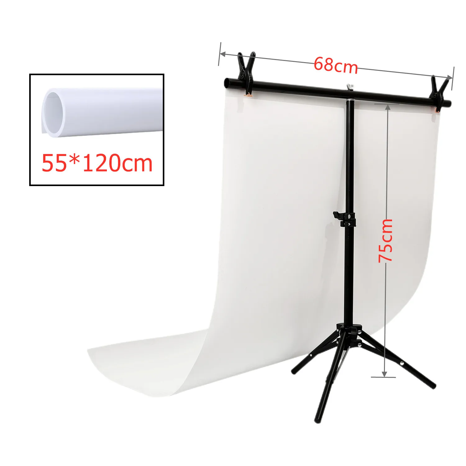 60*130cm Anti-wrinkle Waterproof Frost PVC Backgrounds Backdrop with 60*70cm Portable Adjustable T-shape Light Stand