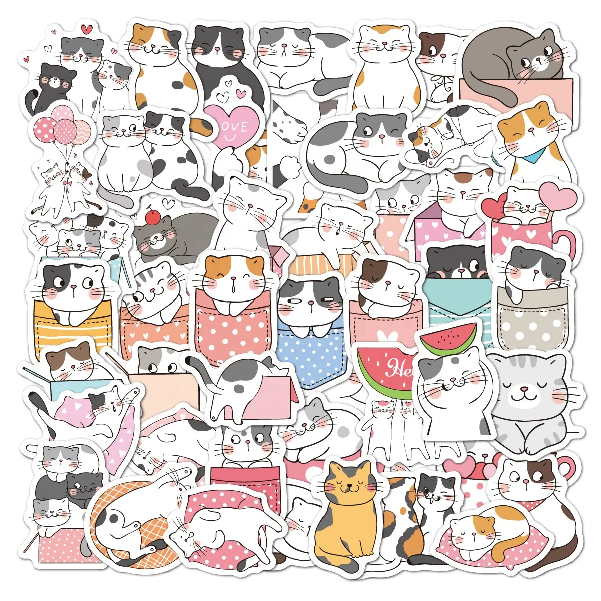 Manufacturers Designs Direct Shipping Lovely cat  50 Pcs Vinyl Waterproof Self Adhesive Stickers