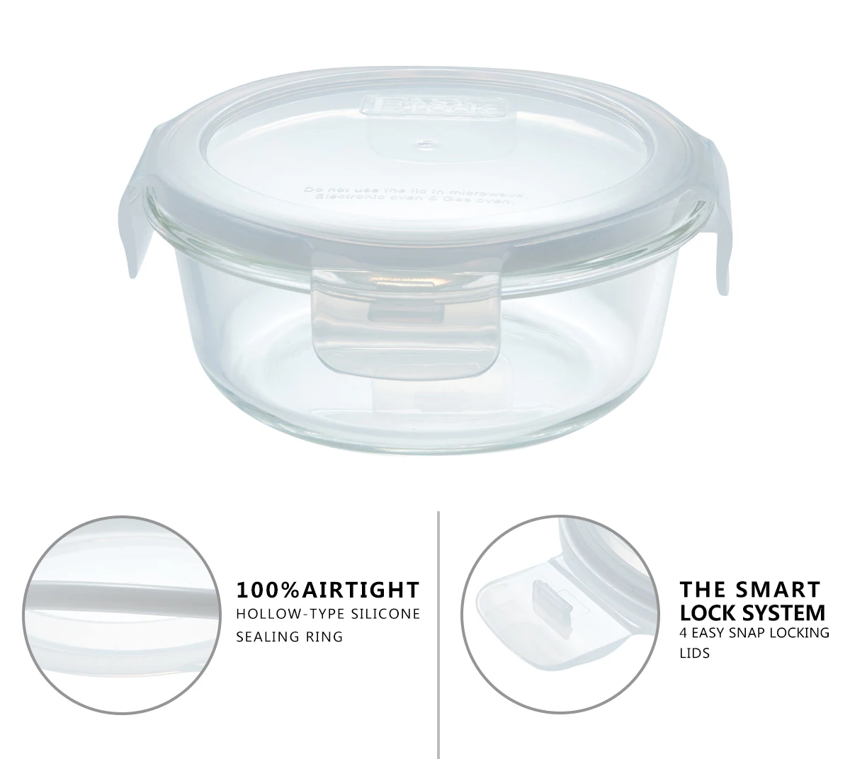 Manufacturer Lunch Tempered Airtight Camping Travel High Borosilicate Glass Serving Salad Storage Bowl with Lock For Kitchen