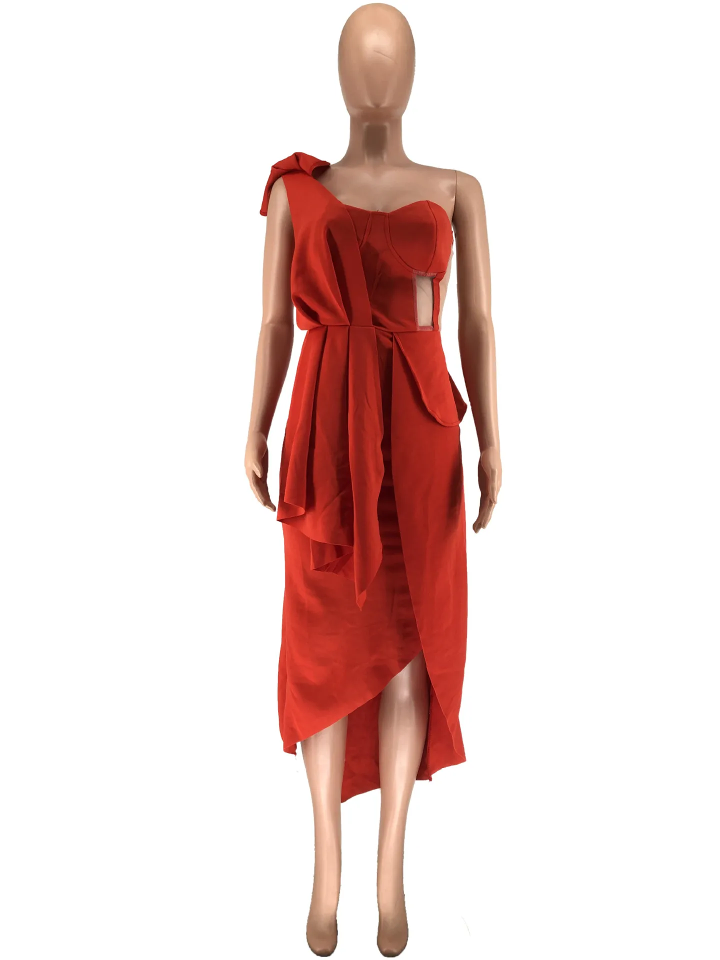 2022 New Arrivals Sexy Backless Club One Shoulder Sleeveless Halter Cutout Bodycon Midi Dress Elegant Peplum Women Dress