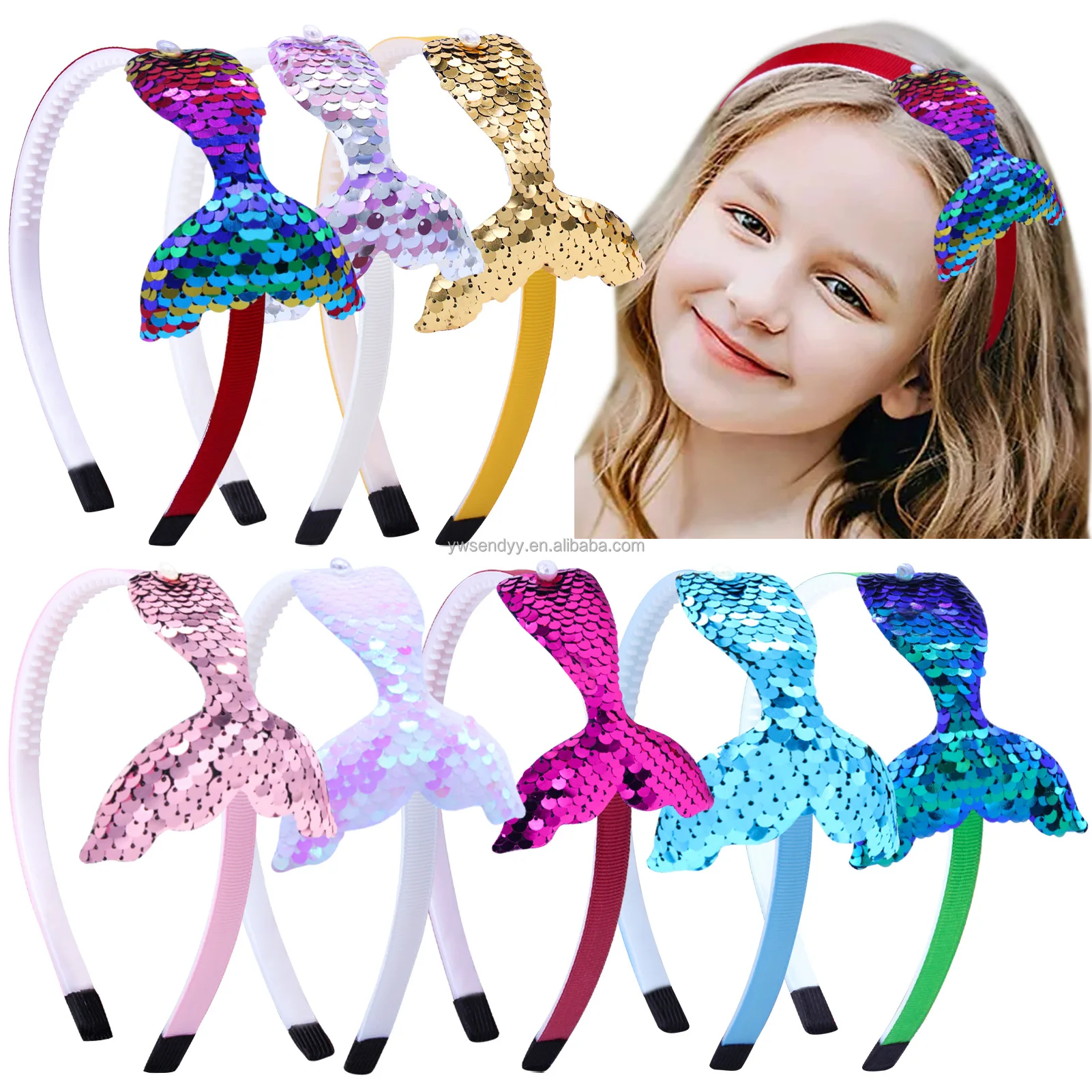 New Cute Kids Colorful Sequins Mermaid Tail Headbands Anti Slip Fish Tail Scale Girls Children Party Headdress Wholesale