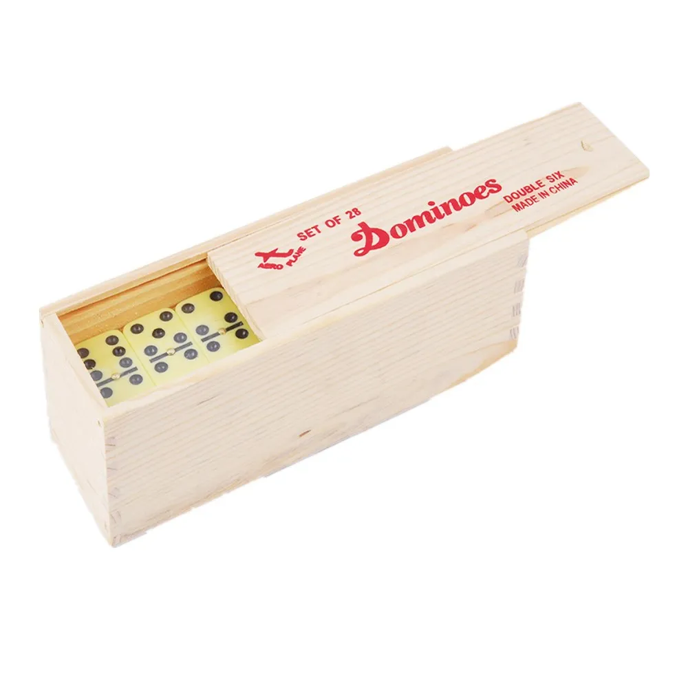 HOT SALES CUSTOM LOGO DOUBLE SIX DOMINOES GAME PORTABLE PACKAGE WITH WOODEN CASE FOR TABLE TOP KIDS TOYS 2023
