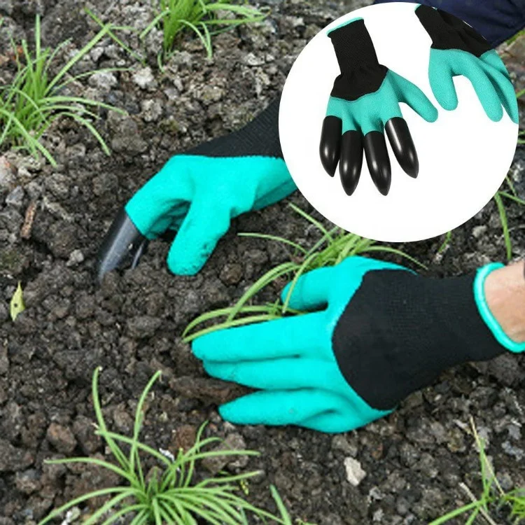 Excavation Sowing Pruning Polyester Coated Latex With 4 Plastic Claws Gardening Gloves Guantes