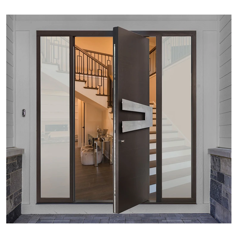 Хит продаж входная современная стеклянная Поворотная дверь Hihaus из стали и дерева с сиделитами