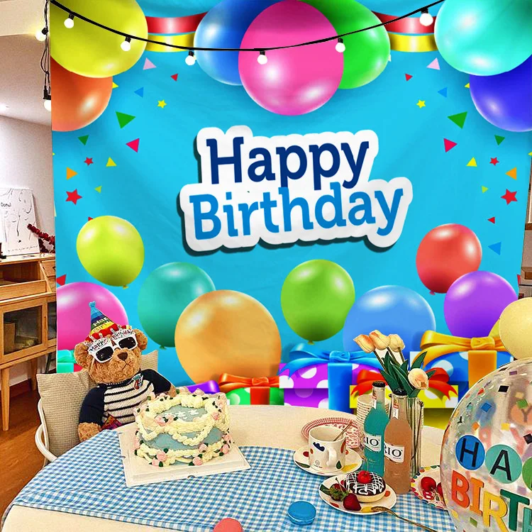 custom printed polyester happy birthday tapestry wall hanging