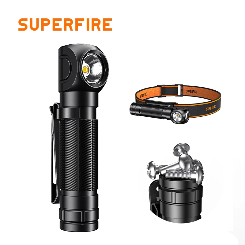 600 Lumens Rechargeable Led Headlamp  90 Degree EDC Right Angle Flashlight with Magnetic Base Pocket Mini Flash Light with Clip