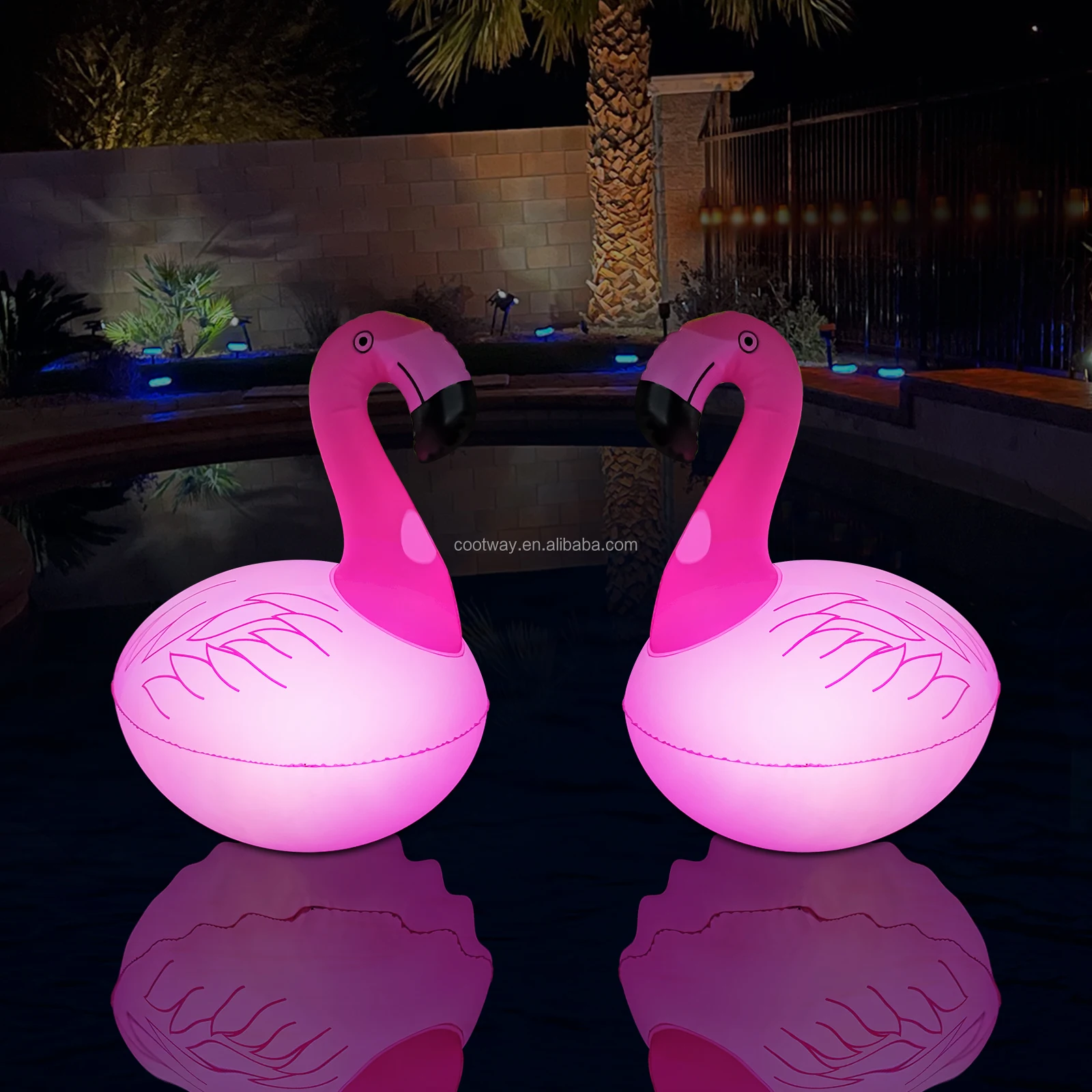 14 inch Outdoor&Pool Solar Flamingo Light Solar Lights up LED Inflatable Globe IP68 waterproof Inflatable Pool Lights