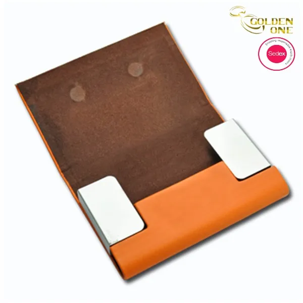 Hot Sale Women Custom Logo Color Pu Leather Stainless Metal Slim Credit Wallet Card Holder For Business Gift