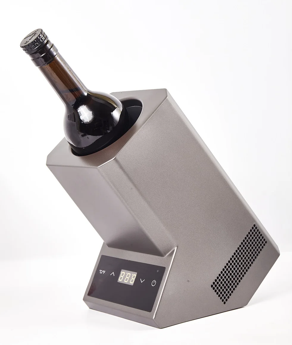Gray housing Portable Electric Thermoelectric Single Bottle Wine Cooler Chiller