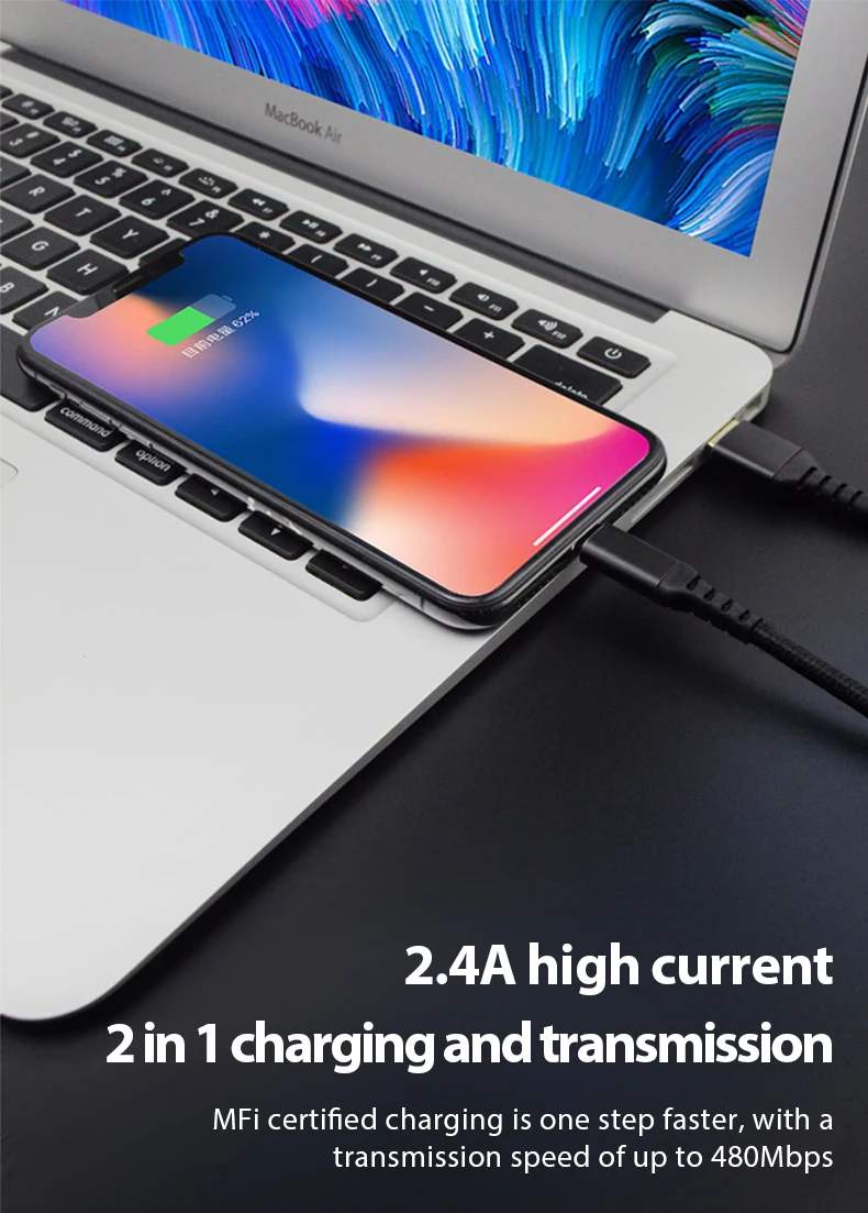 OEM MFi Certified USB-A to Lightning Cable C189 Support 2.4A and 480Mbps Cables & Commonly Used Accessories