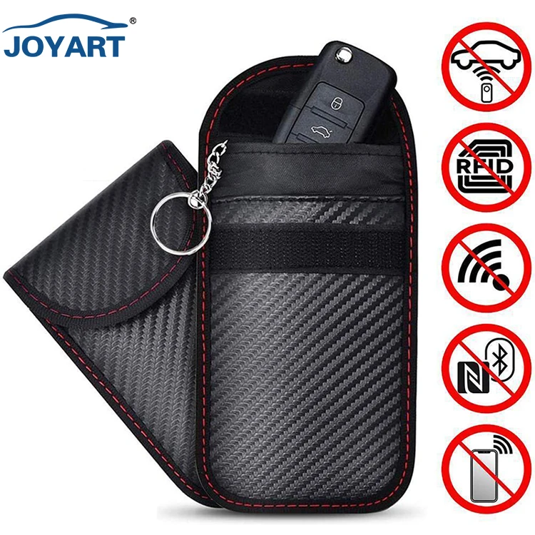 Signal blocking Car Key Case with key hook leather Signal Blocking Case car theft Pouch Faraday Bag