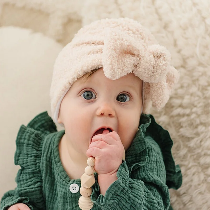 Детские аксессуары, Удобная шапка для новорожденных, Шапка-бини с бантом, теплая кашемировая дышащая шапка