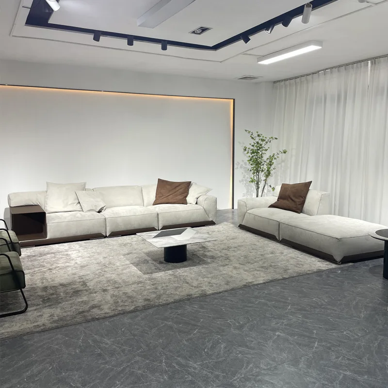 Five star hotel New Chinese style designer sofa original saddle leather module fabric sofa living room sofa3 2 1 seater sofa