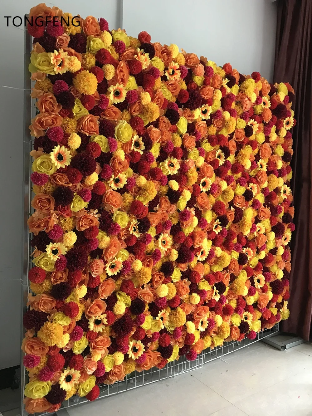 Wholesale Custom Orange Ivory 3D Roll Up Wedding Supplies Decoration Rose Backdrop Silk Artificial Party Decorative Flower Wall
