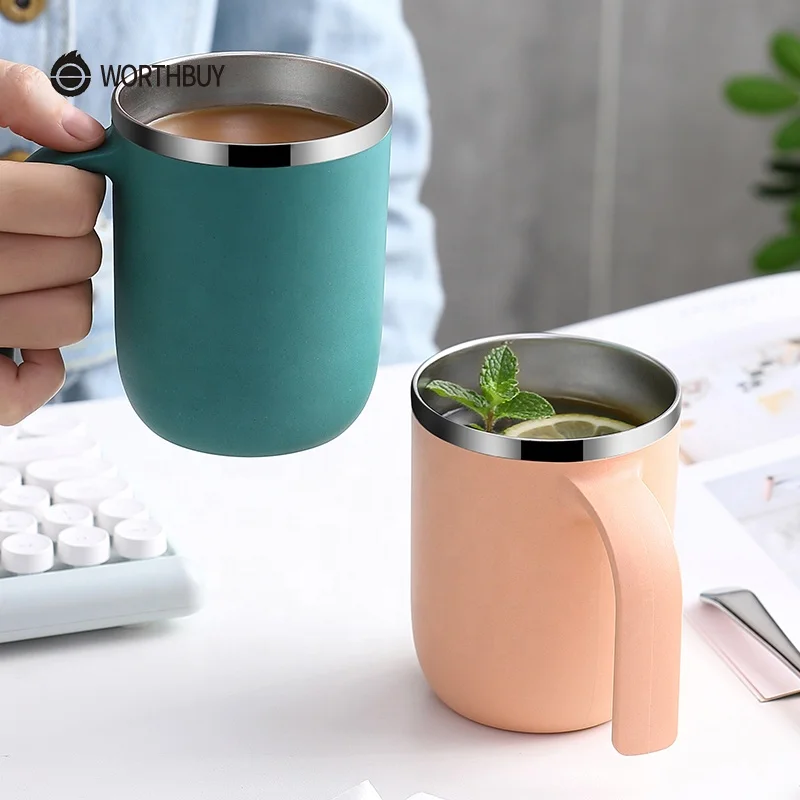 Герметичная дорожная кружка WORTHBUY с логотипом на заказ, многоразовая кружка для кофе из нержавеющей стали с ручкой, посуда для напитков