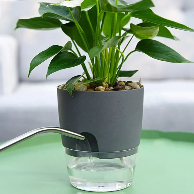 Creative Automatic Water Absorbing Pots Cotton Rope Self Watering Planter Flowerpot Transparent Plastic Lazy Flower Pot