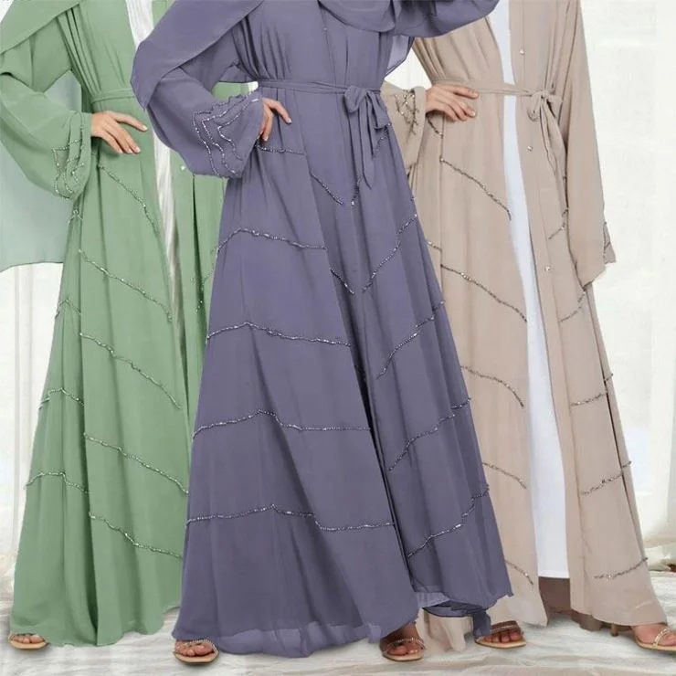 2024 New Diamond Dubai Women Muslim Kimono Abaya Modest Dress