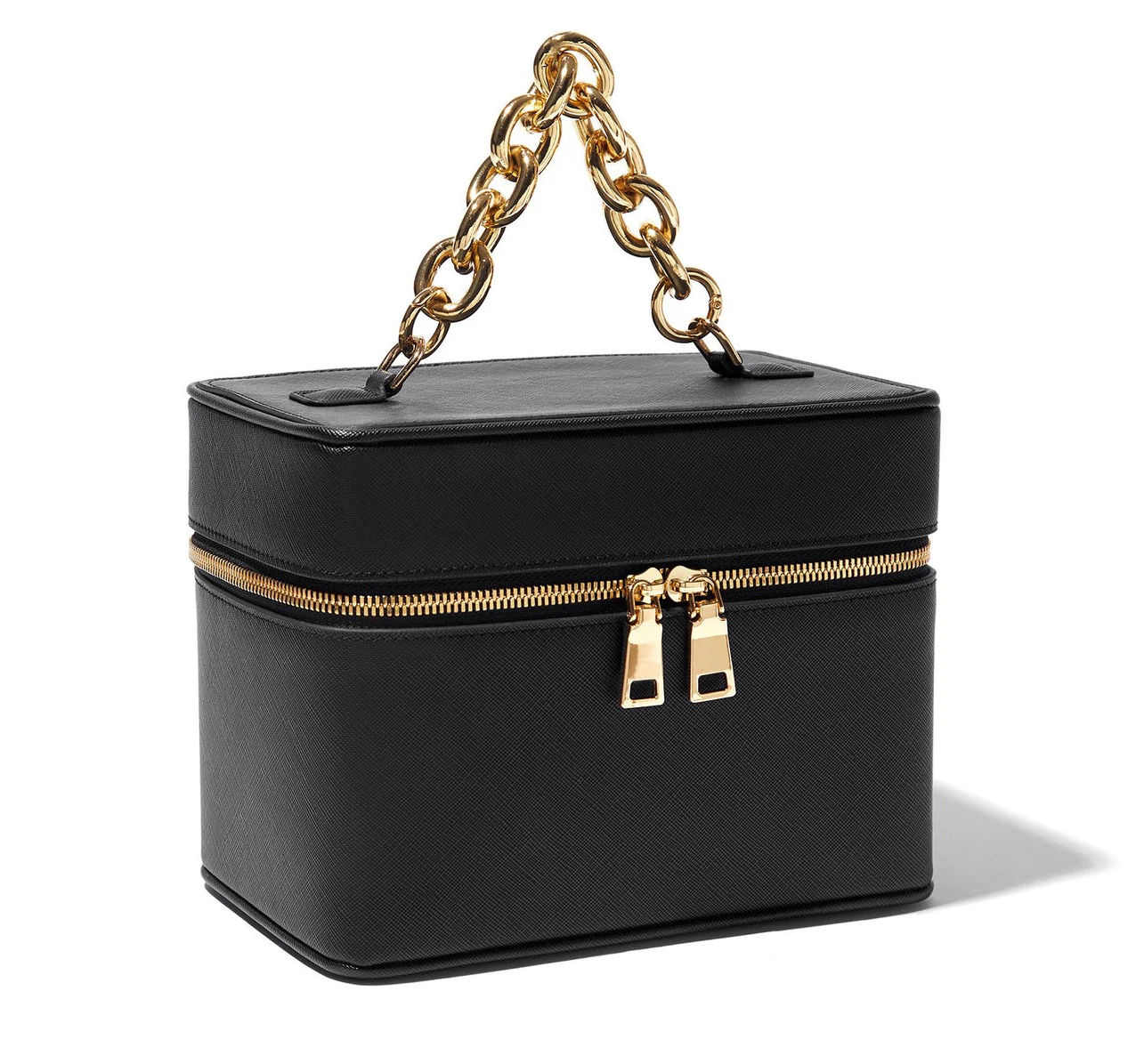 Large storage box women cosmetic bags cases fashion vegan saffiano leather vanity case with chain