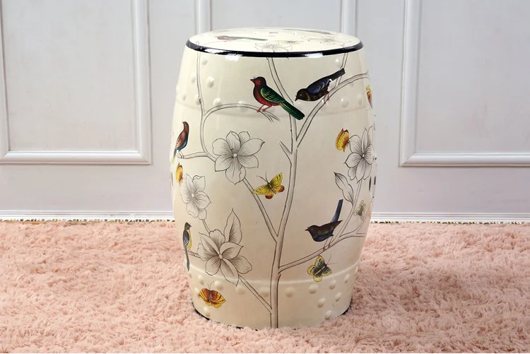  High-end wholesale Chinese flower and bird pattern art porcelain garden home decoration decorative drum ceramic