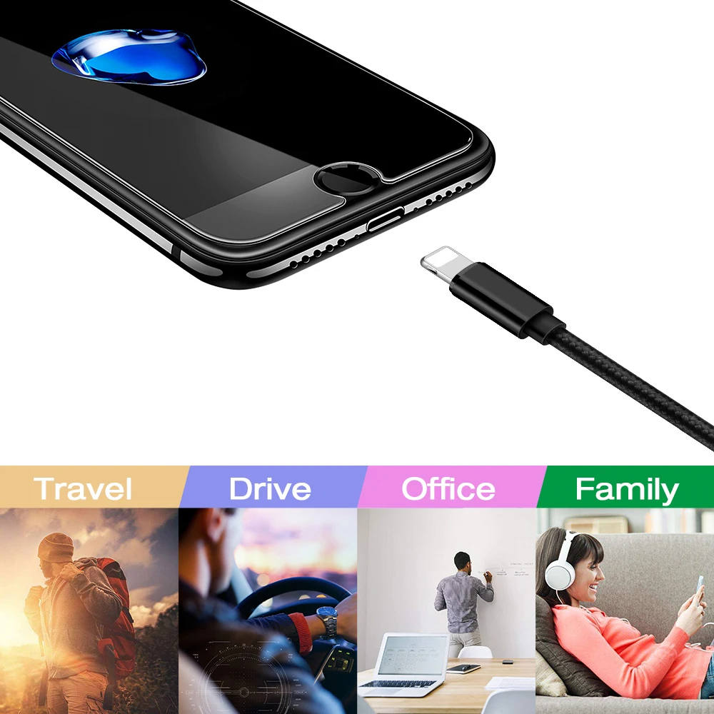 1m Nylon Braided Fast Charging data 8Pin USB Cord for iphone Cable