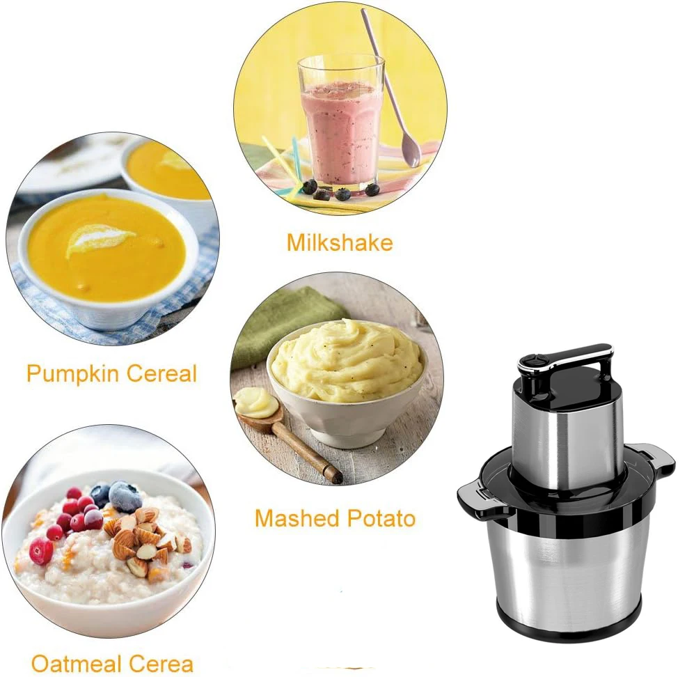 6L Multipurpose Food Processor Meat Grinder Electric 4 Blade Glass Bowl Vegetable Galic Chopper