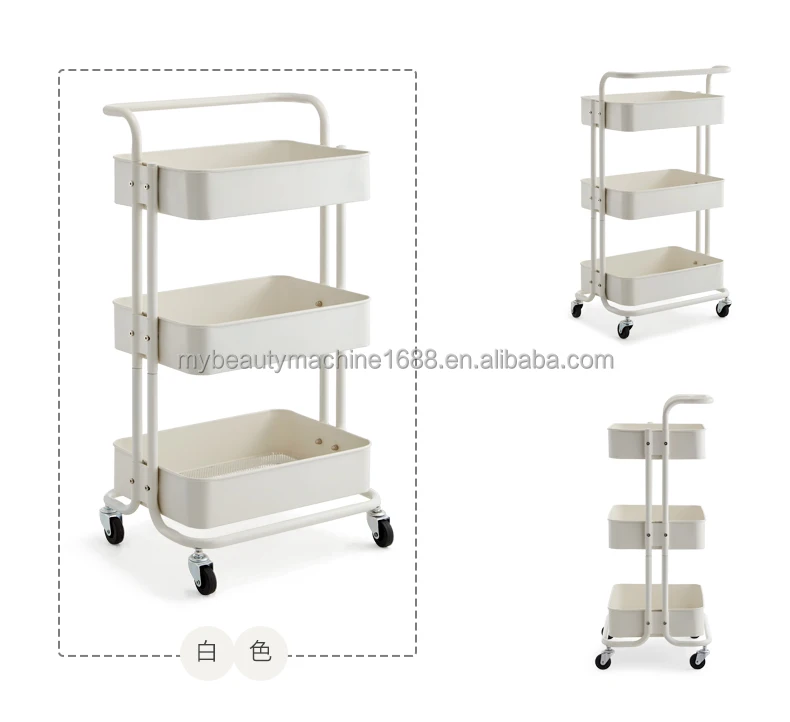 3 in 1 Professional Makeup Aluminum Cosmetics Storage Trolley Rolling Wheels with Trays and Drawer