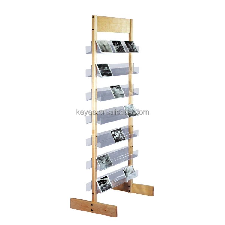 Customized Wooden and Acrylic Card Display Rack Rotate Postcard Holder Advertising Card Double-sided Wooden Display Stand