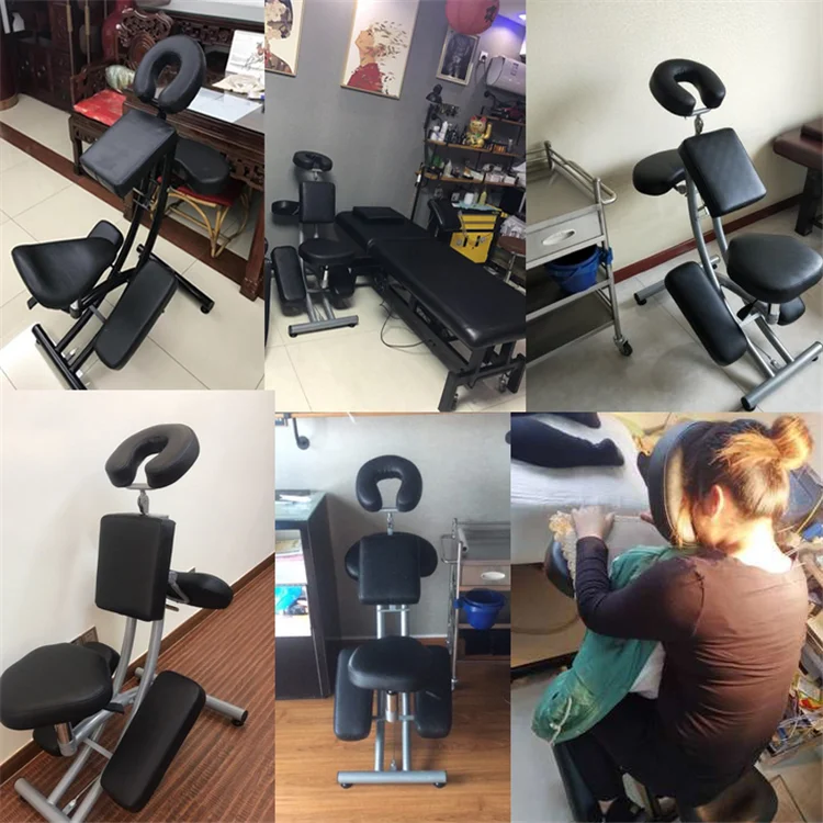 Kisen Black 3-Section Multipurpose Massage Bed Spa Salon Facial Tattoo Chair Hydraulic Stool Removable Headrest Facial Cradle