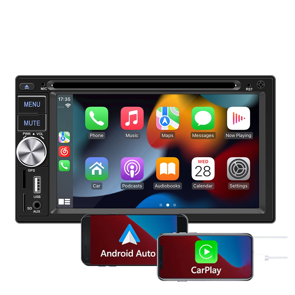 Factory 6.2 Inch Universal Double 2 Din Radio Car GPS Stereo DVD Player With carplay and Android auto