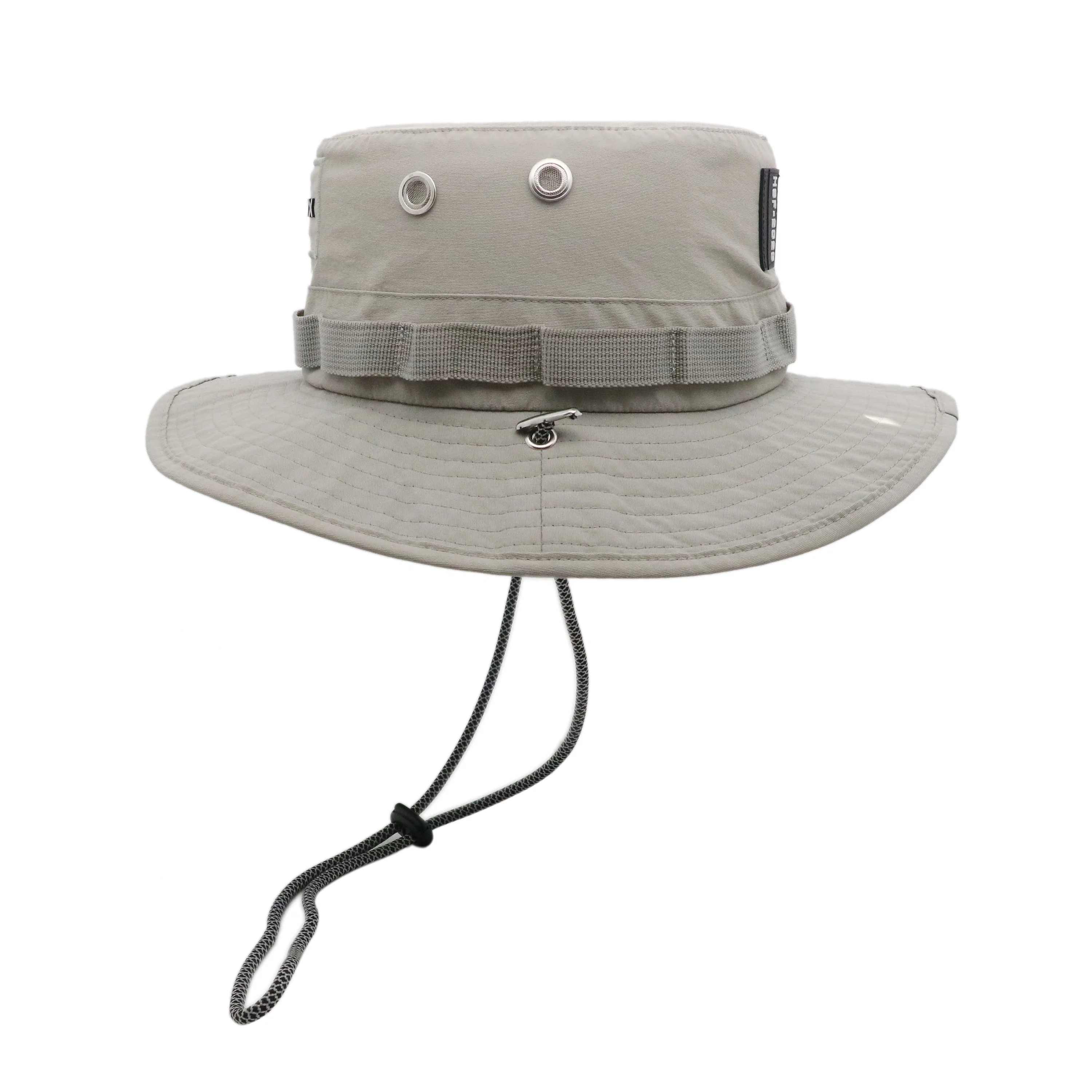 High Quality Vented Boonie Waterproof Hat Custom Ultrasonic Welding Rubber Patch Bucket Hat With Removable String