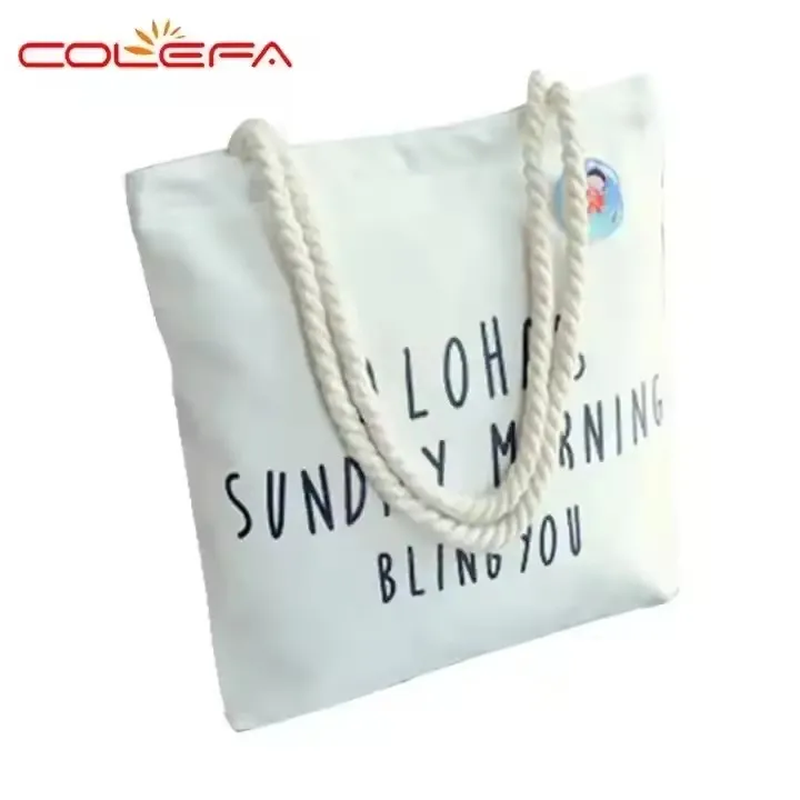 Wholesale custom printed heavy 100 cotton beach canvas zipped tote bag with grommet handles and zipper