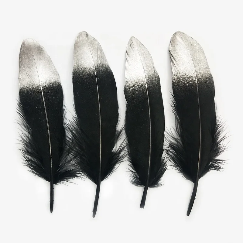6.8-8.8 Inch(17-22 cm) Wholesale DIY Golden Tipped Goose Feathers With Crimp hat for Hat Decorations
