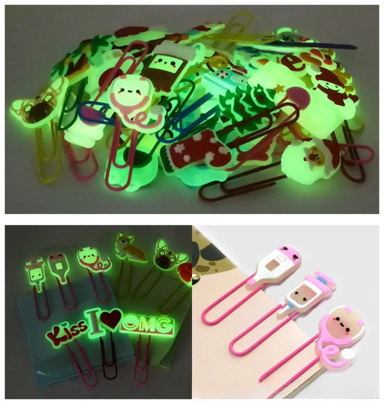 New fluorescent cartoon Christmas PVC paper clip bookmark color cute creative paper clip stationery supplies wholesale