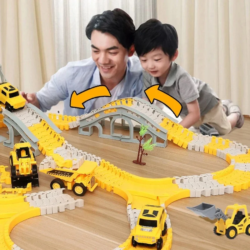 255pcs construction race tracks car electric engineering vehicles slot toy DIY assemble flexible track car play set for children