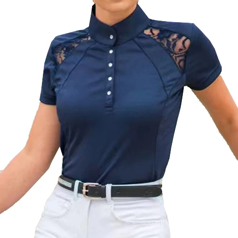 Horse Riding Shirt Lace Design Logo Super Stretchy Cool max Sweat Absorbing Moisture Draining Functional Short Sleeve