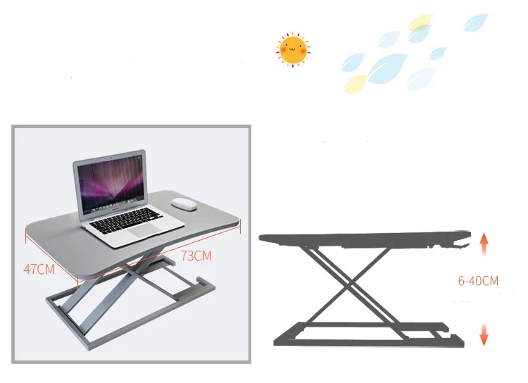 
Commercial Desktop Ergonomic Laptop Space Saving Foldable Lifting up Standing Desk Gas Converter Office Furniture Modern Metal 
