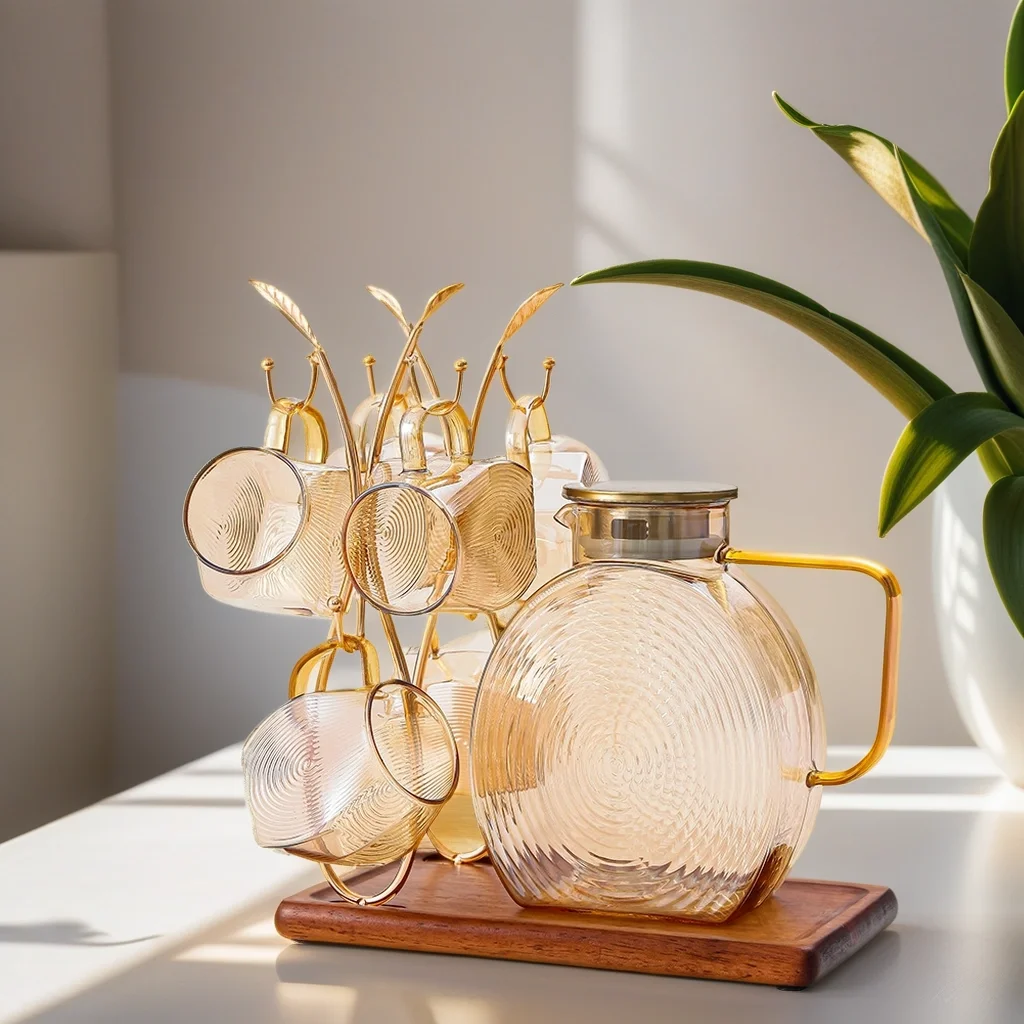 2500ml Large Capacity Creative high borosilicate heat resistant brown snail glass Pitcher  and cup set with lid