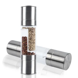 B02-0244 Hot Sell 2 in 1 Stainless Steel Salt and Pepper Mill Set Manual Salt and Pepper Grinder Set Spice Mill for Kitchen