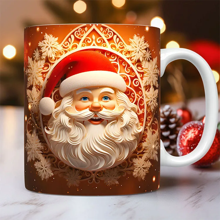 Christmas Santa Claus Snowflake Red Background Ceramic Mug Festive Design  Christmas-Themed Mug