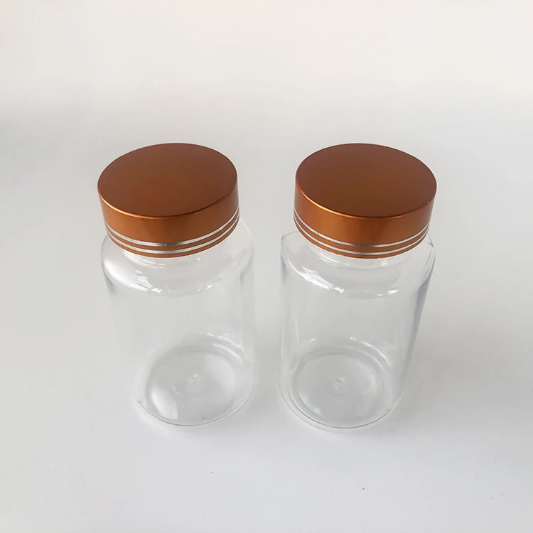 Custom logo 120ml 120cc 4 oz clear plastic capsule tablet pill packaging bottle container with gold screw cover cap lid