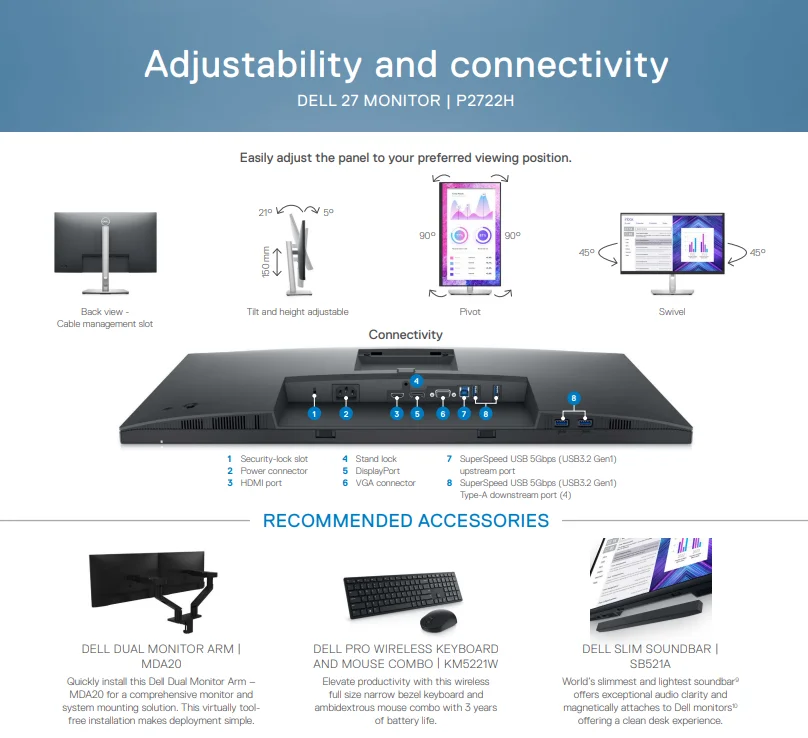 Original New Dell Monitor P Series 24 inch 27 inch P2422H P2722H P2222H P3223DE P2423 P2422HE 24 inch Monitor LED Backlight
