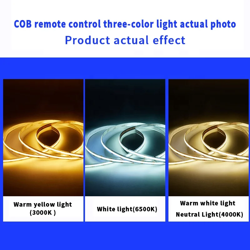 Three-color COB variable light tape 608 lights per meter 24v free cutting strong adhesive folding strong folding resistance
