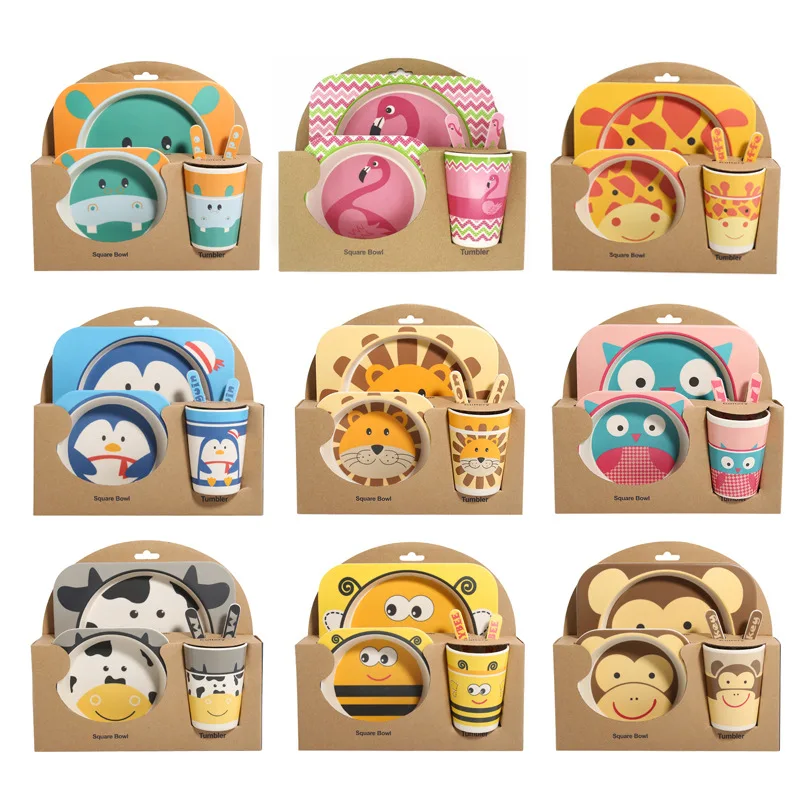 Biodegradable Clean Design Bowl Animal Children Tableware Set Eco Friendly Dinner Set Bamboo Fiber Kids Dinnerware Set