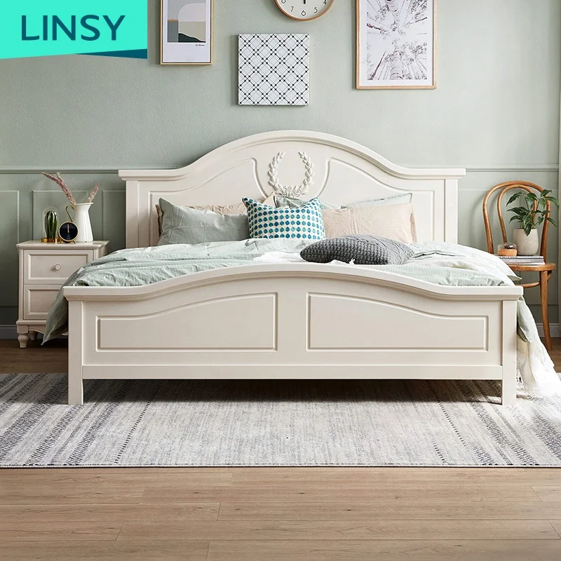 Linsy Best Selling King Size Wooden Bed Frame Double Designs Solid Wood Bed BD4A