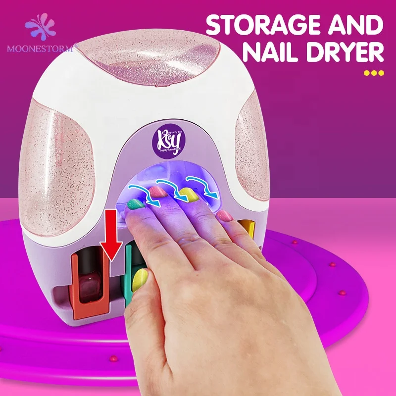 Kids Manicure Set Pretend Play Makeup Manicures Children Nail Polish with Nail Dryer and Stickers Nail Art Studio for Girls