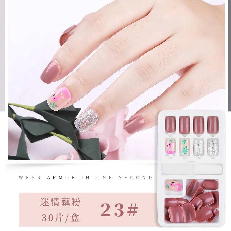 Press on Nail tip Pieces Solid Color Nail Art Finished Removable Wearable Nail Pieces 30pcs Patches For Free Jelly Glue