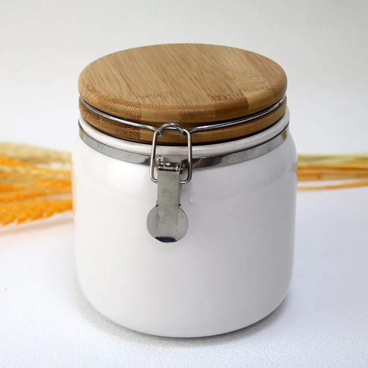 Nordic Ceramic Storage Jars Canisters Jam Jar Silicone Seal Ceramic Tea Jar with Locked Bamboo Lid