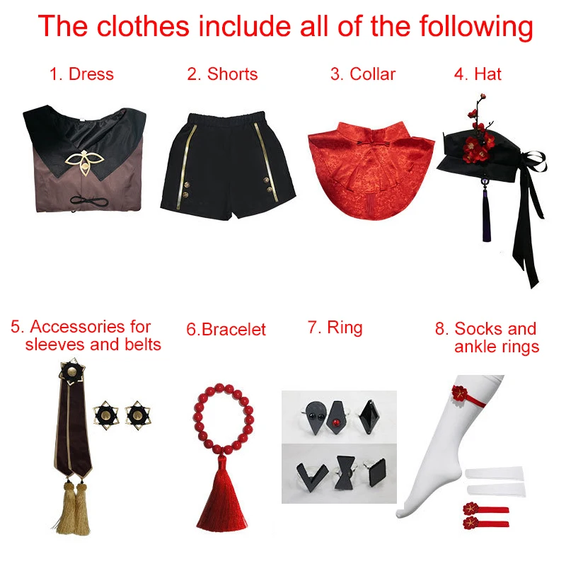 Game Genshin Impact HuTao Cosplay Costume Ancient Zombie Costume Halloween Carnival Loli Clothes Including Socks Hat Jewelry