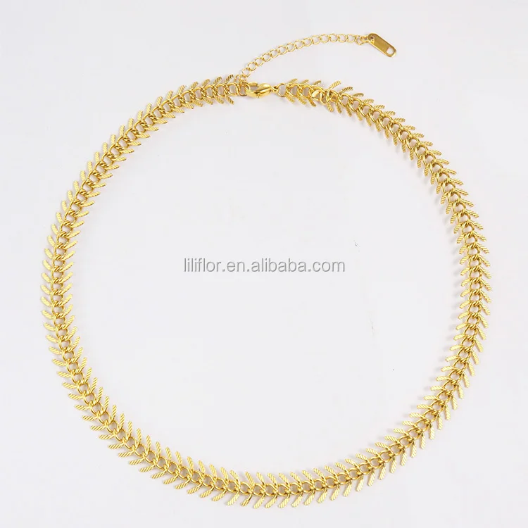18K Gold Plated Stainless Steel Jewelry Spike Chain Embossing Craft Accessories Necklace P203074 5