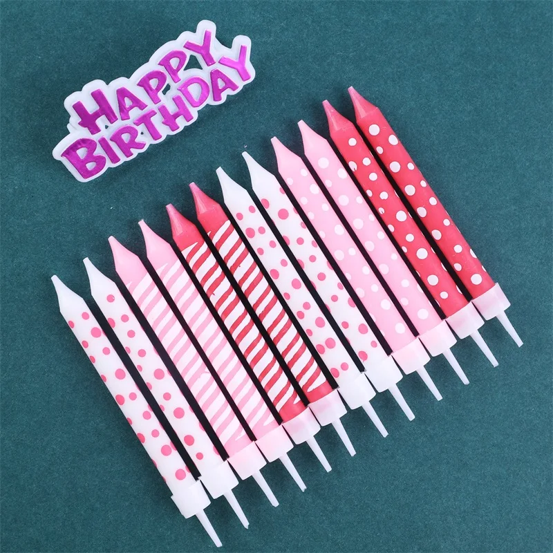 Happy wishes girlfriend custom packing logo Polka dot horizontal bar pattern printing spiral birthday candle with holders